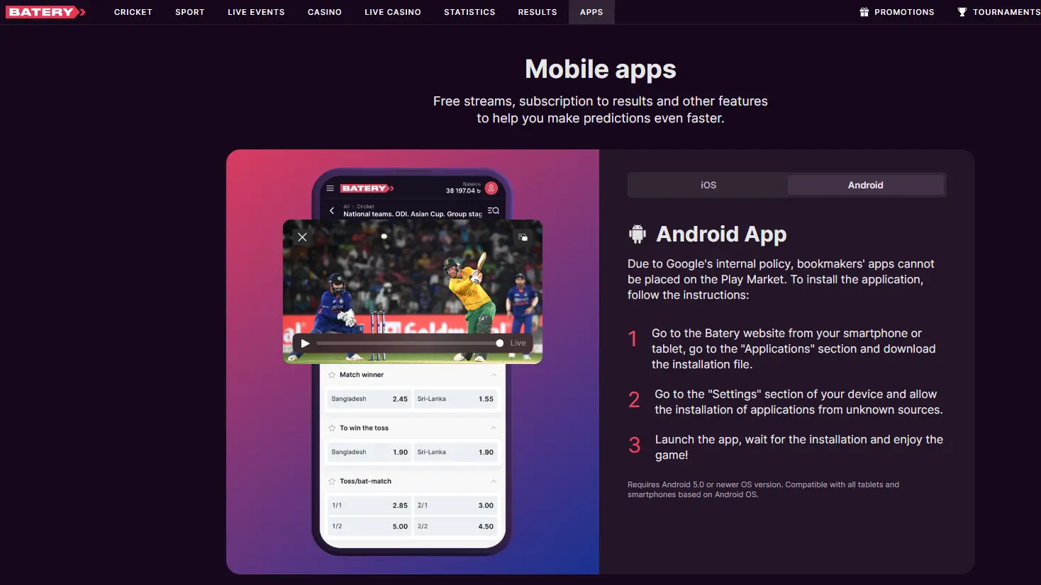 Batery Bet App for Android